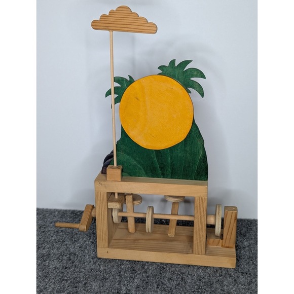 Vintage Wooden Automaton Hand Crank Wood Toy Decor Dolphin Sunset Palm Trees - Picture 11 of 14
